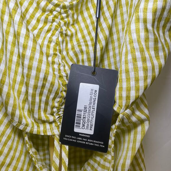 NWT Pretty Little Thing Gingham Cutout Ruched Dress - Size 12 - Chartreuse - Picture 4 of 6